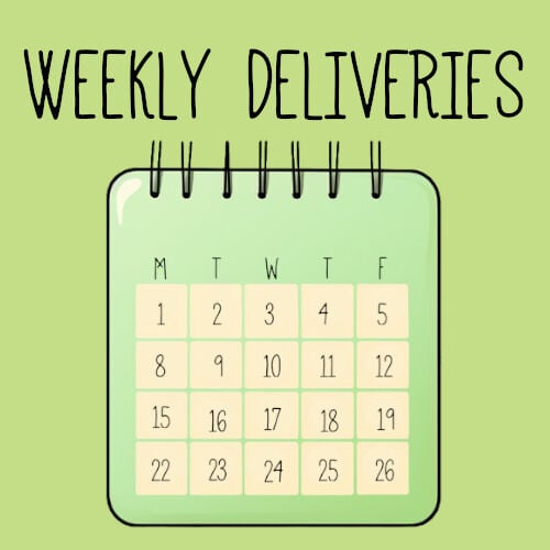 Cartoon Month Calendar with the text "Weekly Deliveries"